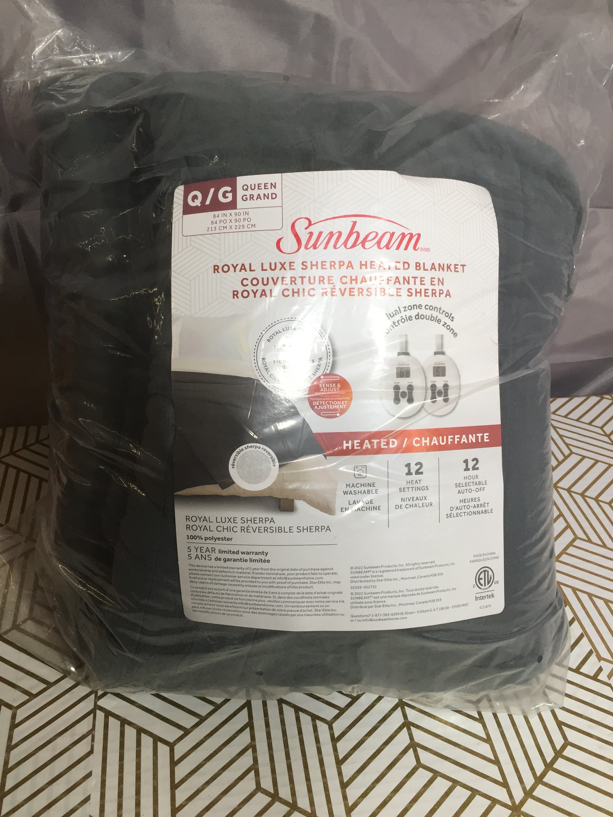 Sunbeam Heated Blanket | Queen Royal Sherpa | Heather Grey | 12 Heat Settings (8053067677934)